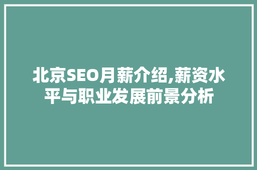 北京SEO月薪介绍,薪资水平与职业发展前景分析