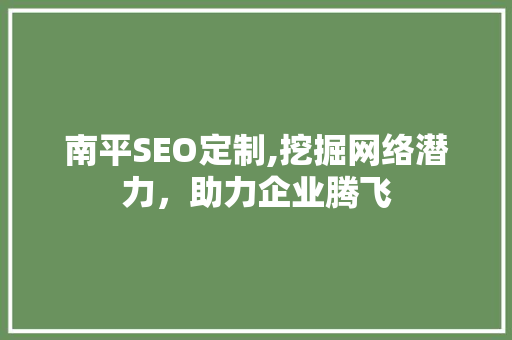 南平SEO定制,挖掘网络潜力，助力企业腾飞