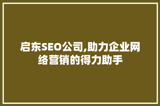 启东SEO公司,助力企业网络营销的得力助手