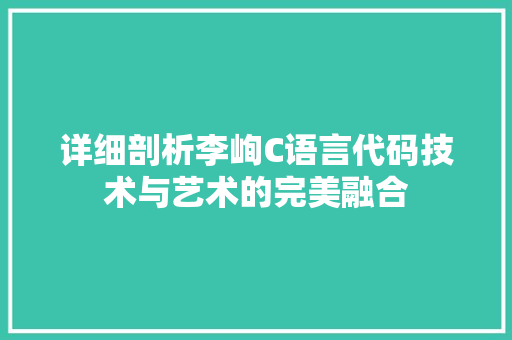 详细剖析李峋C语言代码技术与艺术的完美融合