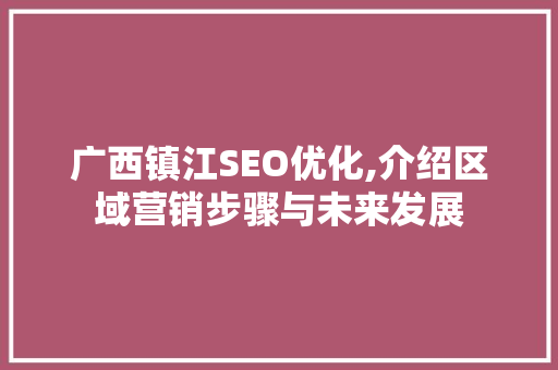 广西镇江SEO优化,介绍区域营销步骤与未来发展