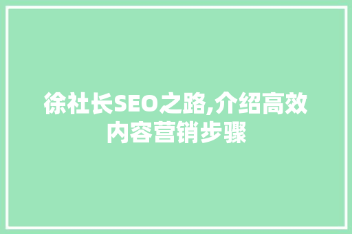 徐社长SEO之路,介绍高效内容营销步骤