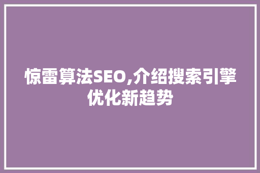 惊雷算法SEO,介绍搜索引擎优化新趋势