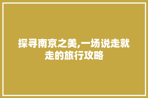 探寻南京之美,一场说走就走的旅行攻略