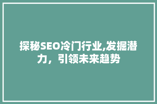 探秘SEO冷门行业,发掘潜力，引领未来趋势