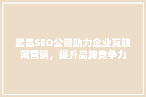 武昌SEO公司助力企业互联网营销，提升品牌竞争力