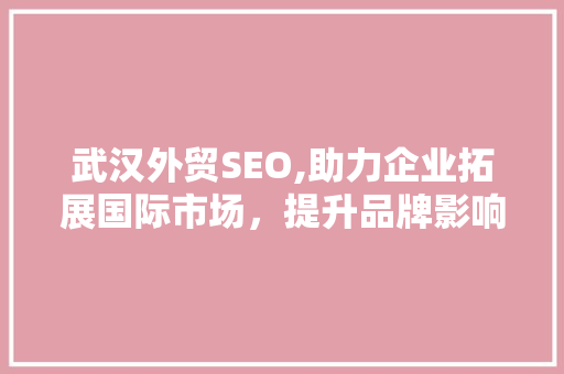 武汉外贸SEO,助力企业拓展国际市场，提升品牌影响力
