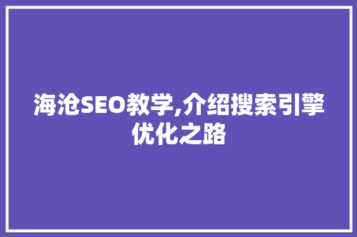 海沧SEO教学,介绍搜索引擎优化之路