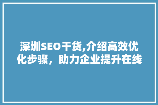 深圳SEO干货,介绍高效优化步骤，助力企业提升在线竞争力