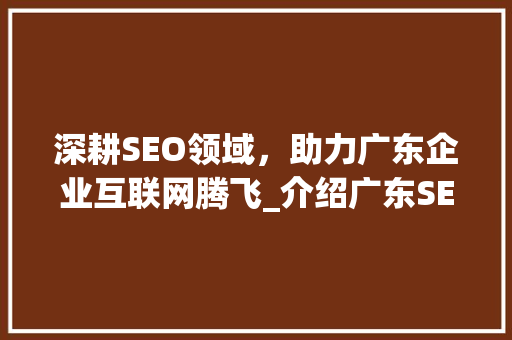 深耕SEO领域，助力广东企业互联网腾飞_介绍广东SEO后台优化步骤