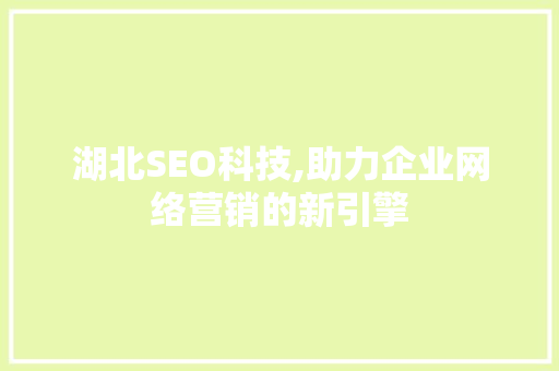湖北SEO科技,助力企业网络营销的新引擎