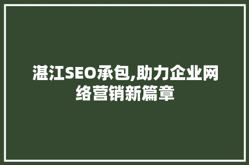 湛江SEO承包,助力企业网络营销新篇章