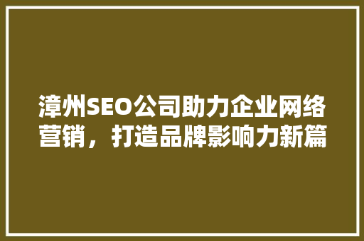 漳州SEO公司助力企业网络营销，打造品牌影响力新篇章