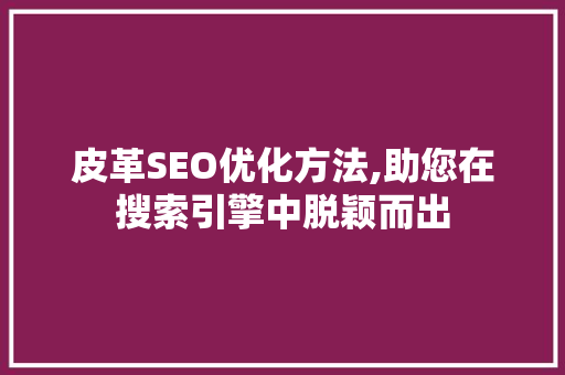皮革SEO优化方法,助您在搜索引擎中脱颖而出