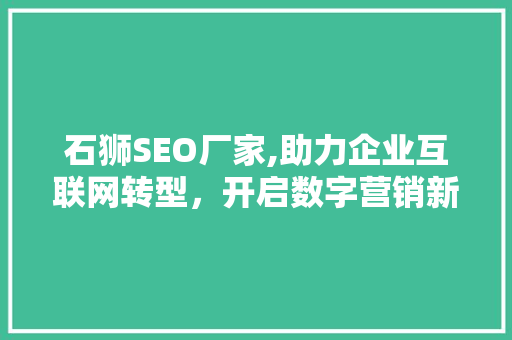 石狮SEO厂家,助力企业互联网转型，开启数字营销新篇章