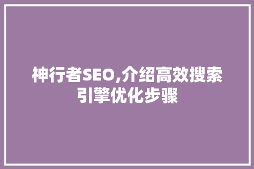 神行者SEO,介绍高效搜索引擎优化步骤