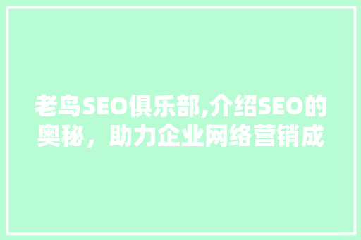 老鸟SEO俱乐部,介绍SEO的奥秘，助力企业网络营销成功