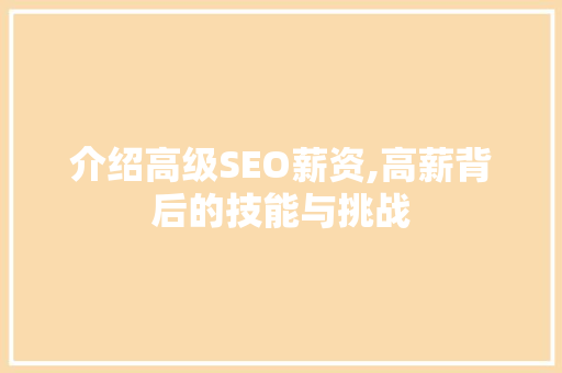 介绍高级SEO薪资,高薪背后的技能与挑战