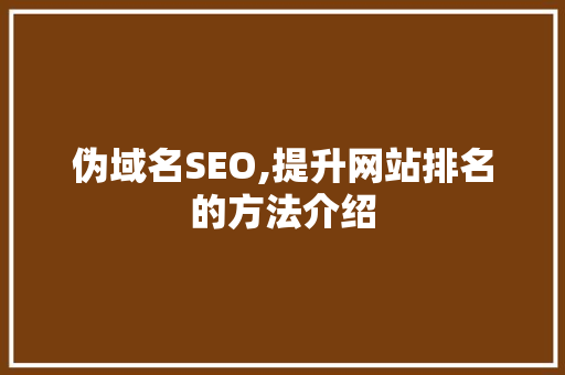 伪域名SEO,提升网站排名的方法介绍