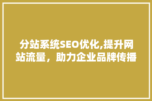 分站系统SEO优化,提升网站流量，助力企业品牌传播