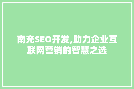 南充SEO开发,助力企业互联网营销的智慧之选