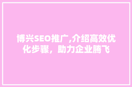 博兴SEO推广,介绍高效优化步骤，助力企业腾飞