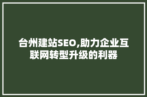 台州建站SEO,助力企业互联网转型升级的利器