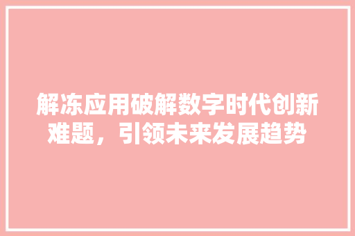 解冻应用破解数字时代创新难题，引领未来发展趋势