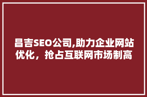 昌吉SEO公司,助力企业网站优化，抢占互联网市场制高点
