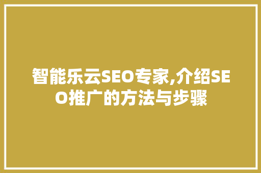 智能乐云SEO专家,介绍SEO推广的方法与步骤
