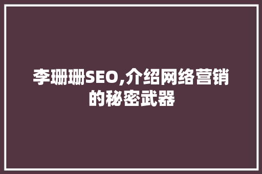李珊珊SEO,介绍网络营销的秘密武器