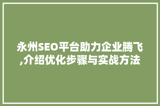 永州SEO平台助力企业腾飞,介绍优化步骤与实战方法