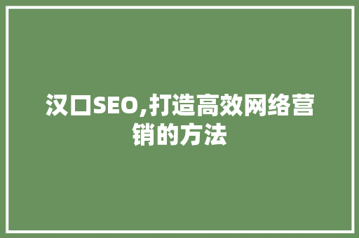 汉口SEO,打造高效网络营销的方法