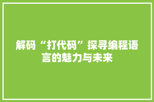 解码“打代码”探寻编程语言的魅力与未来