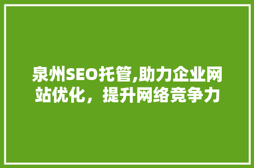 泉州SEO托管,助力企业网站优化，提升网络竞争力
