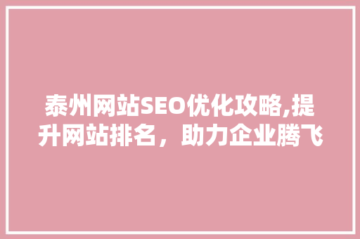 泰州网站SEO优化攻略,提升网站排名，助力企业腾飞