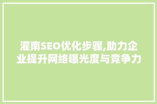灌南SEO优化步骤,助力企业提升网络曝光度与竞争力