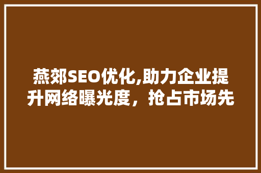 燕郊SEO优化,助力企业提升网络曝光度，抢占市场先机