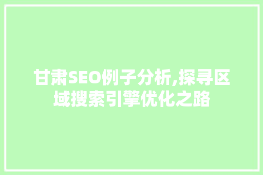 甘肃SEO例子分析,探寻区域搜索引擎优化之路