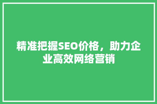 精准把握SEO价格，助力企业高效网络营销