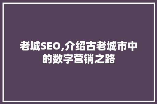 老城SEO,介绍古老城市中的数字营销之路