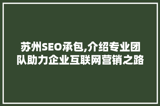 苏州SEO承包,介绍专业团队助力企业互联网营销之路