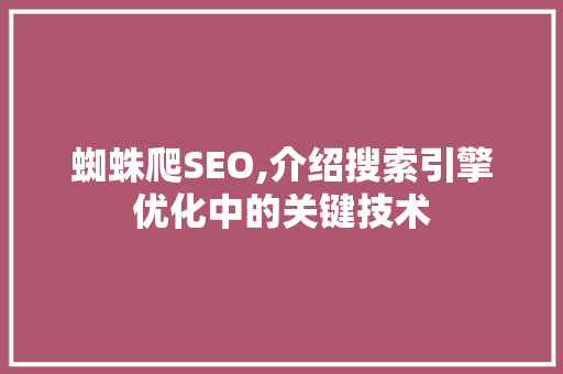 蜘蛛爬SEO,介绍搜索引擎优化中的关键技术
