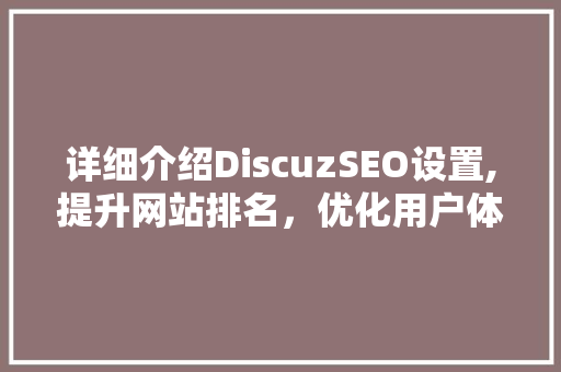 详细介绍DiscuzSEO设置,提升网站排名，优化用户体验