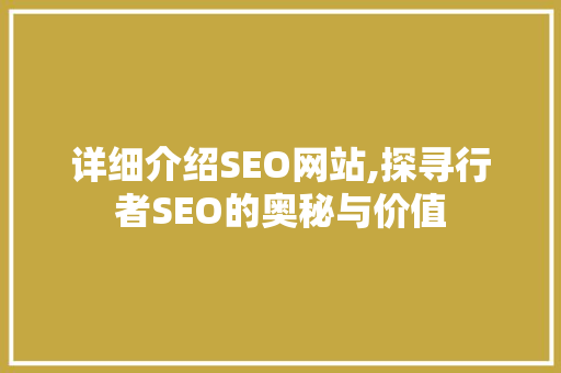 详细介绍SEO网站,探寻行者SEO的奥秘与价值