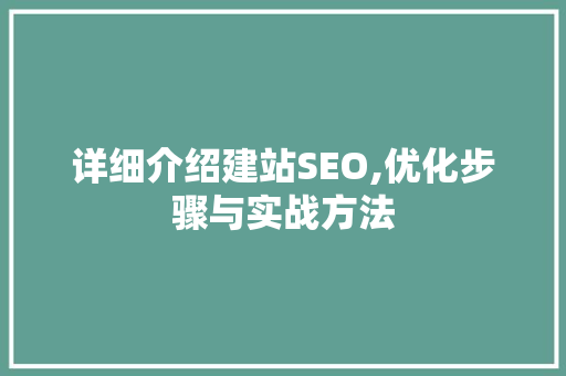 详细介绍建站SEO,优化步骤与实战方法