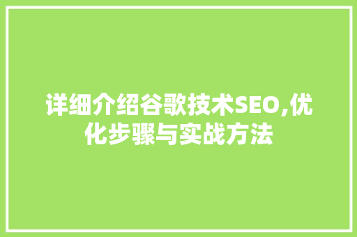 详细介绍谷歌技术SEO,优化步骤与实战方法
