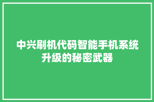 中兴刷机代码智能手机系统升级的秘密武器