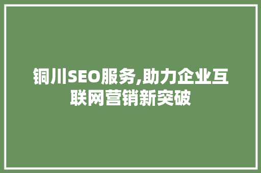 铜川SEO服务,助力企业互联网营销新突破