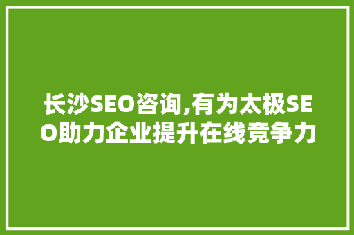 长沙SEO咨询,有为太极SEO助力企业提升在线竞争力